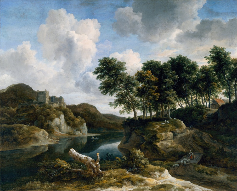 Jacob van Ruisdael - River Landscape with a Castle on a High Cliff