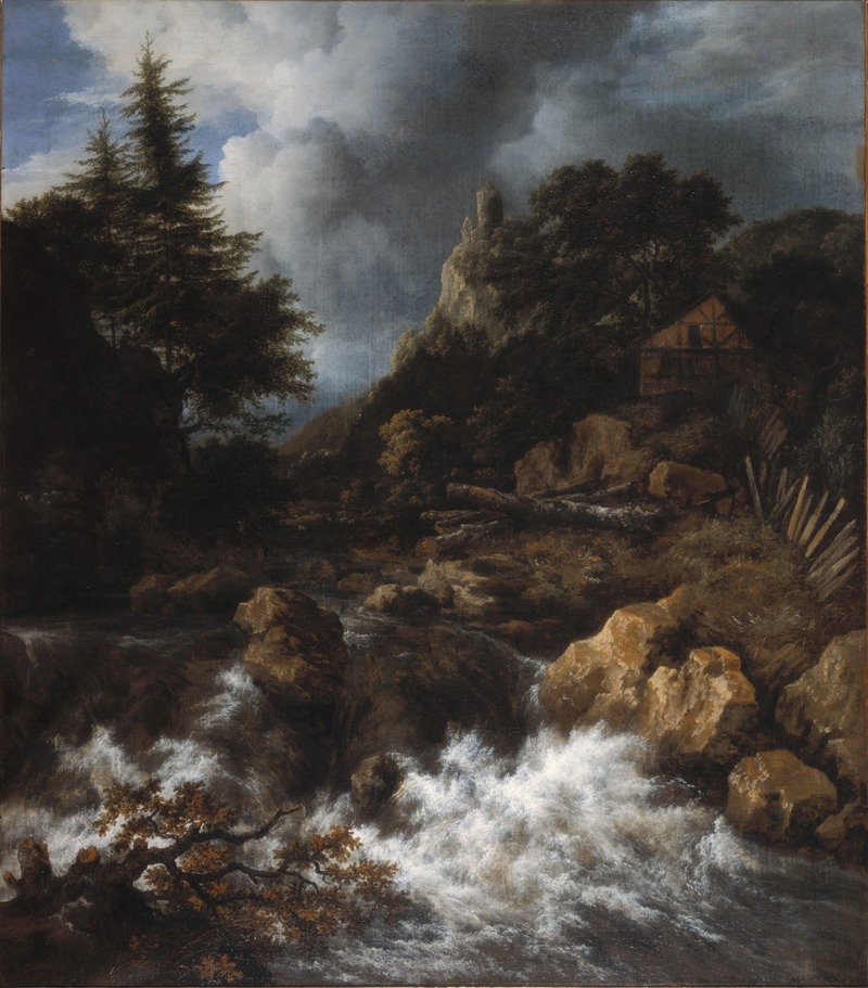 Jacob van Ruisdael - Waterfall with a Half-Timbered House and Castle