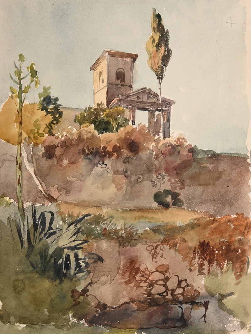 Jacques-Raymond Brascassat - Jardin et église avec portique antique