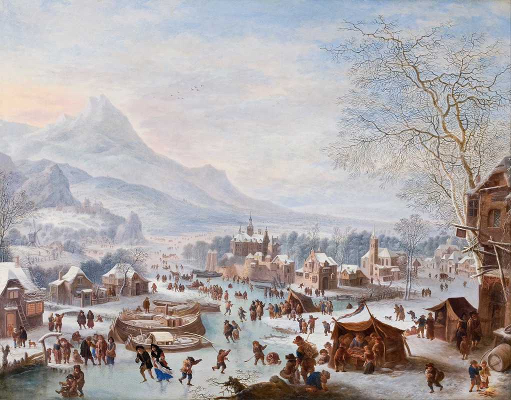 Jan Griffier - Winter Scene with Skaters