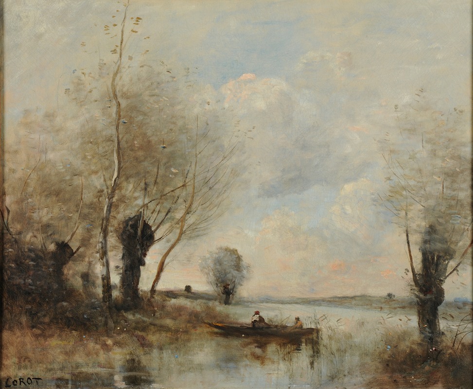 Jean-Baptiste-Camille Corot - La pêche en barque auprès des saules