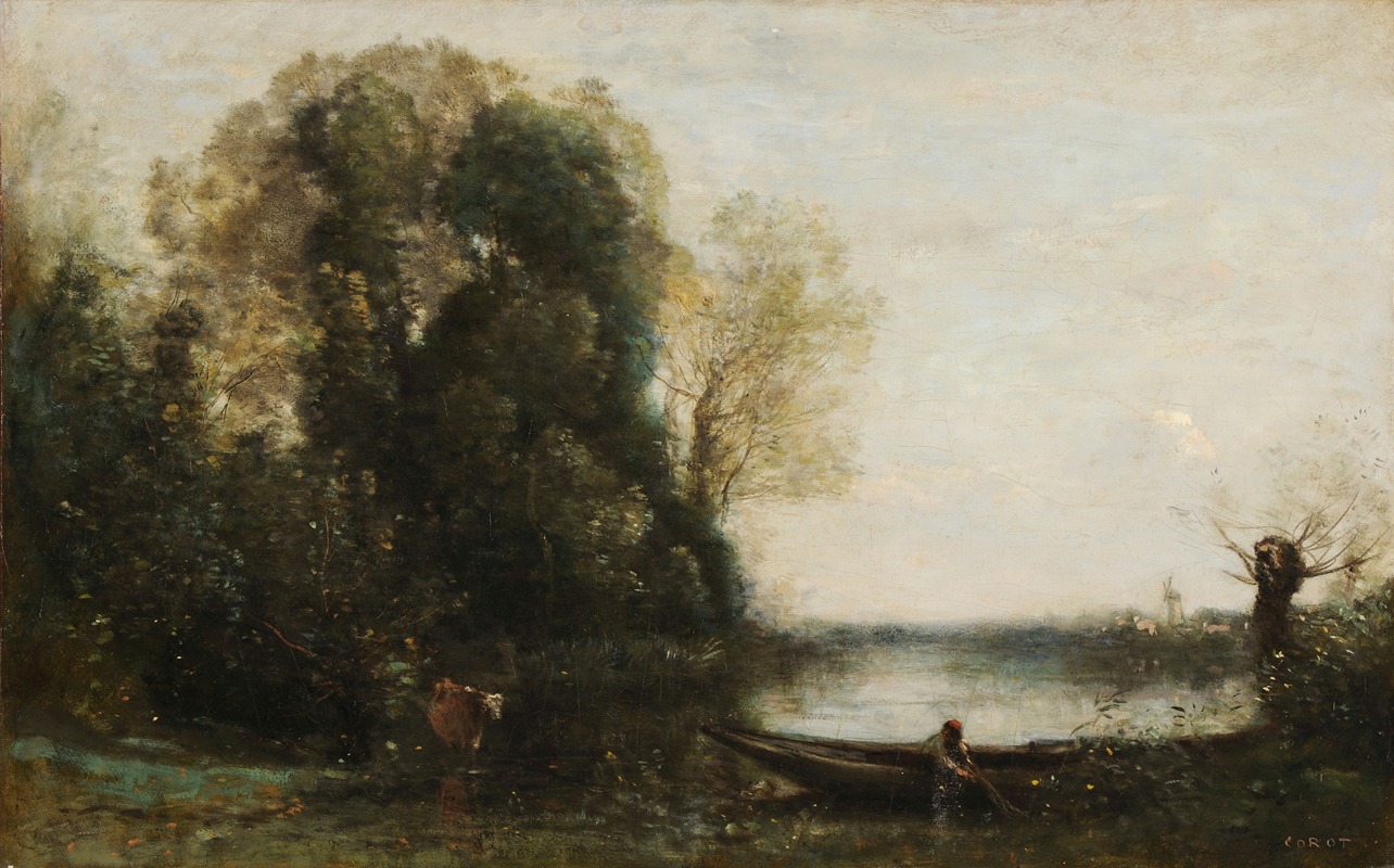 Le Pecheur En Barque A La Rive By Jean Baptiste Camille Corot Artvee