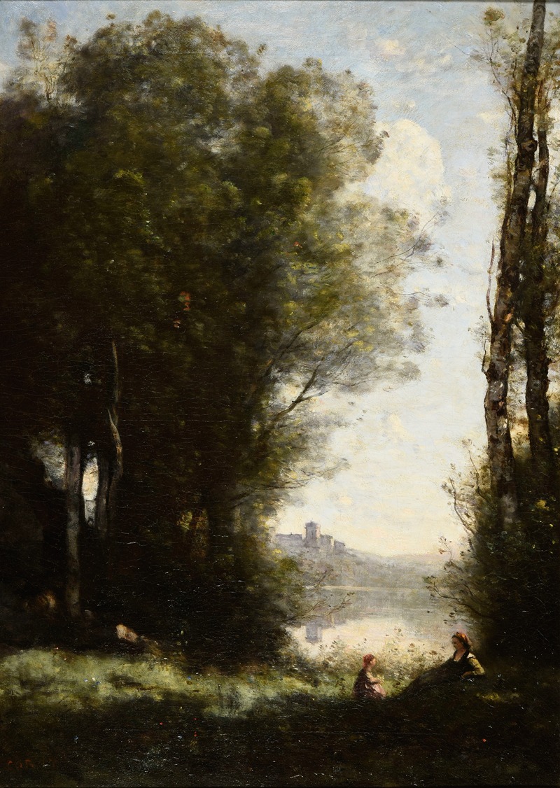 Jean-Baptiste-Camille Corot - Les Deux soeurs sous les arbres au bord du lac