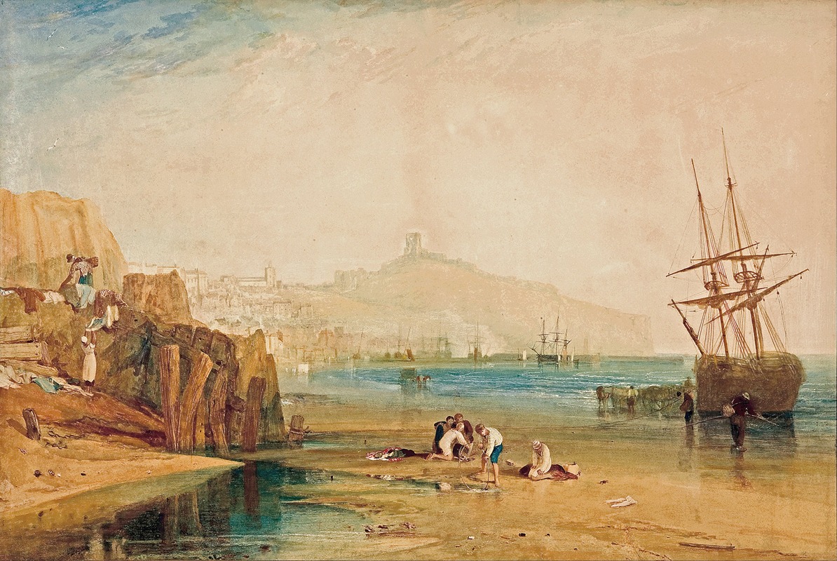 Joseph Mallord William Turner - Scarborough town and castle; morning; boys catching crabs