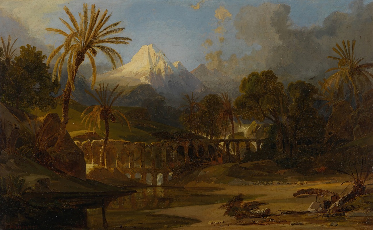 Prosper Marilhat - Landscape with Palm Trees and Mountainous Vista