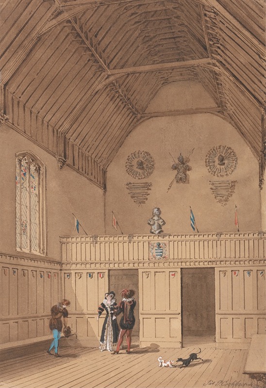 James Pattison Cockburn - Raftered Hall with Figures in 16th Century Dress