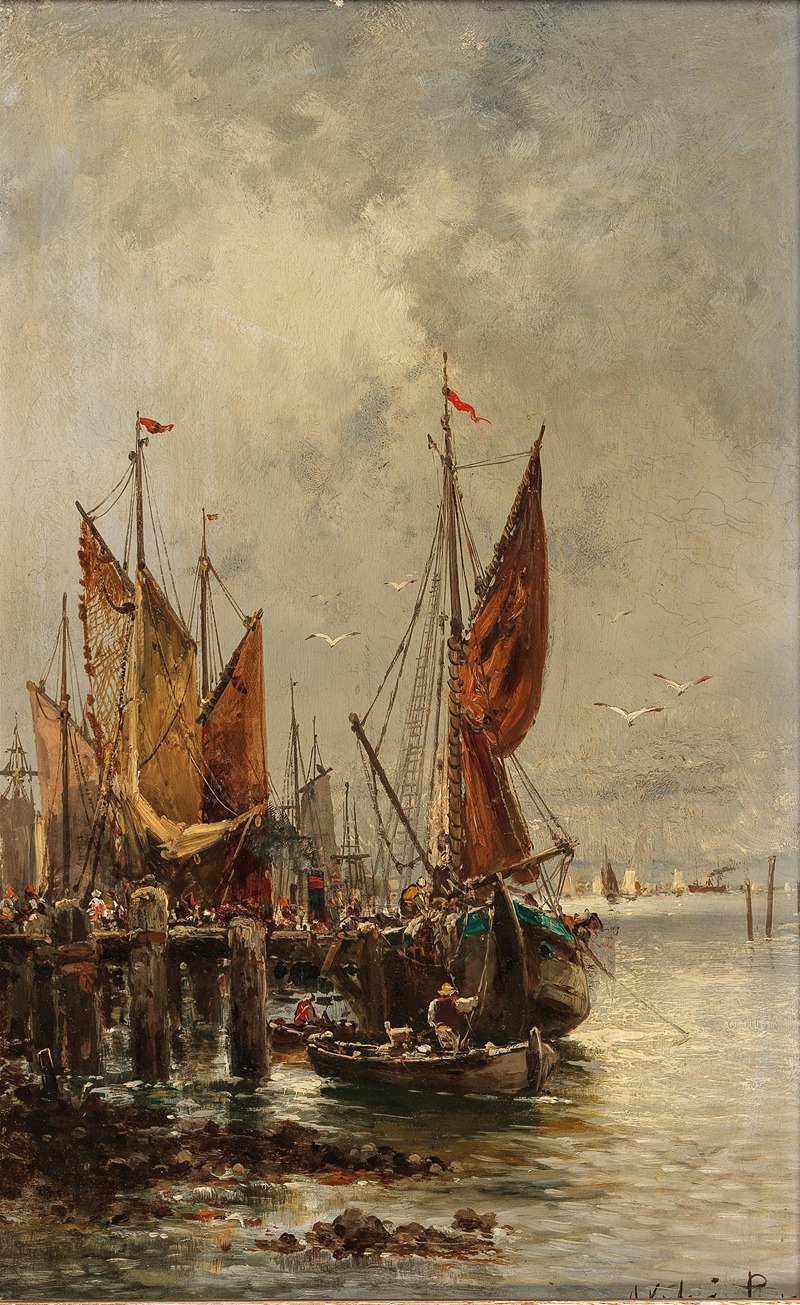 Adolf Kaufmann - A Lively Scene in the Harbour