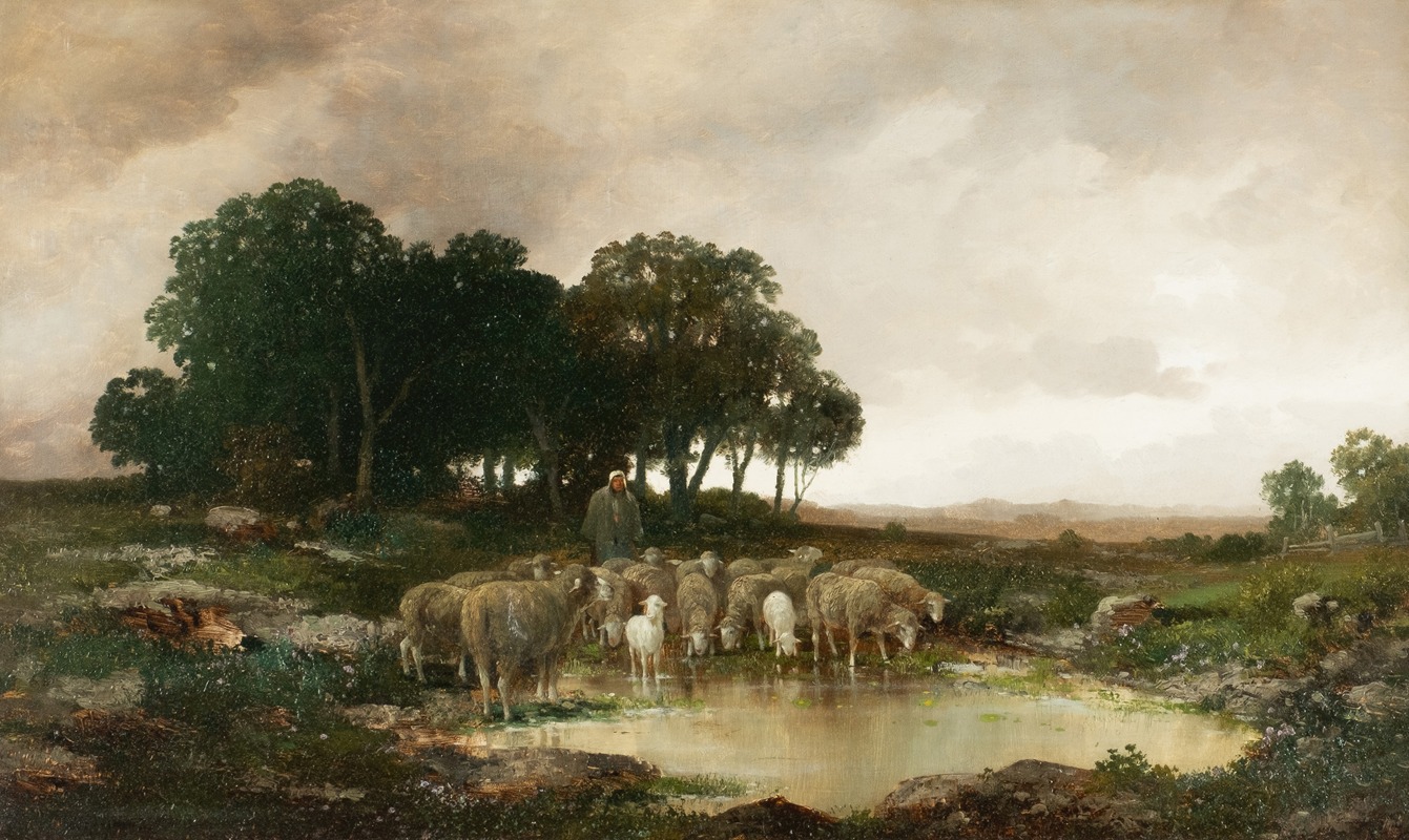 Adolf Kaufmann - Sheep in rainy landscape