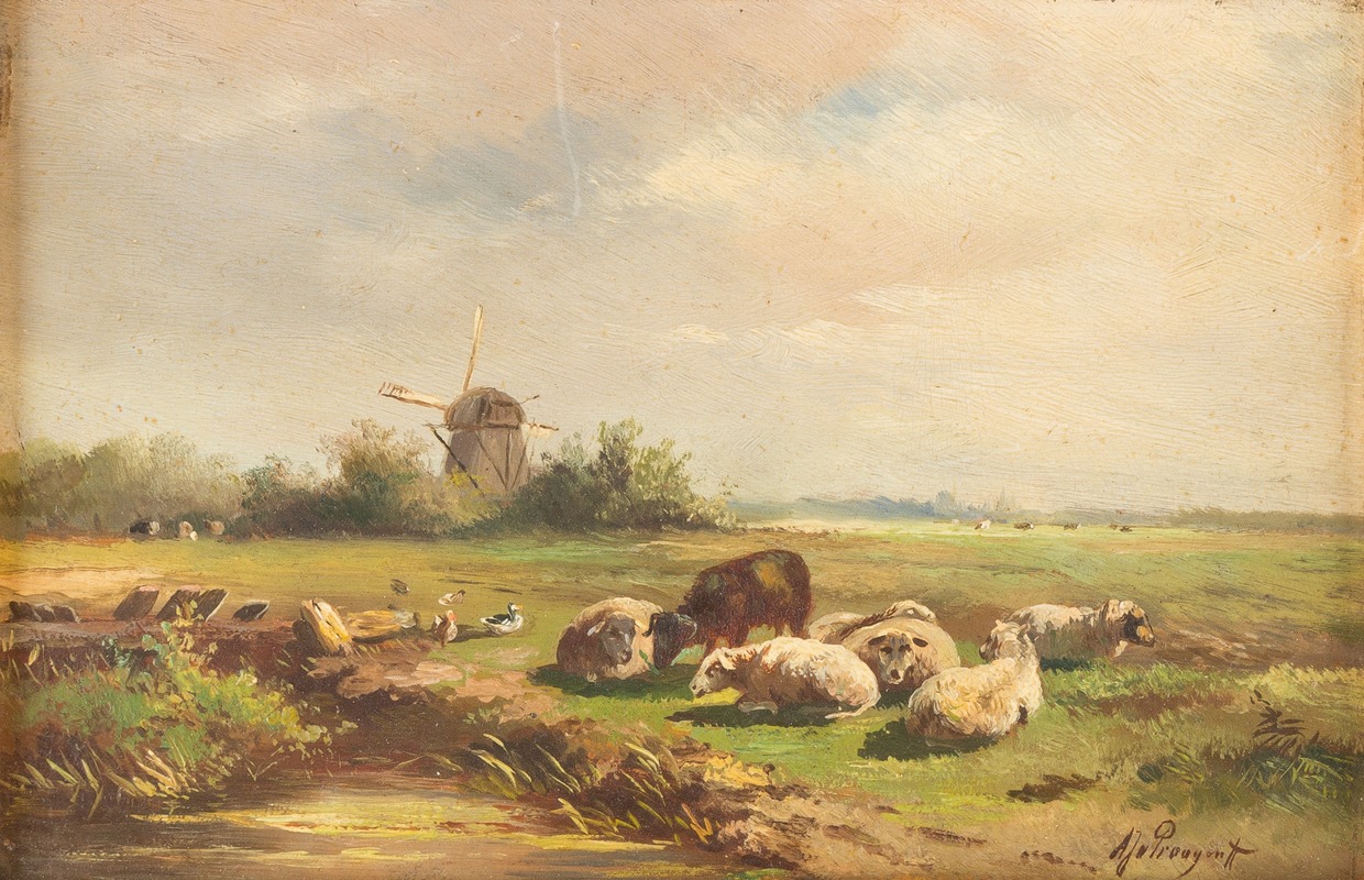 Albert Jurardus Van Prooyen - Sheep on a field