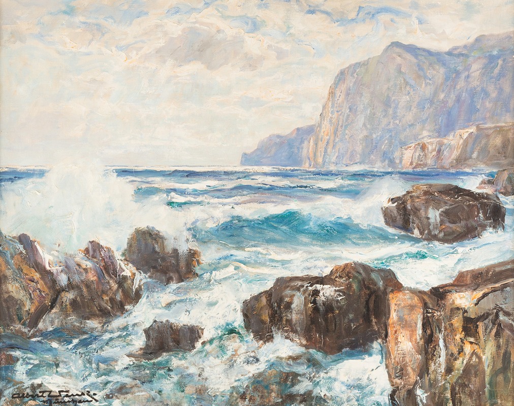 Albert Wenk - Breakers on a rocky coast