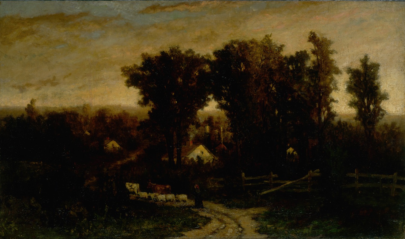Edward Mitchell Bannister - Untitled (woman with cattle and sheep at dusk).