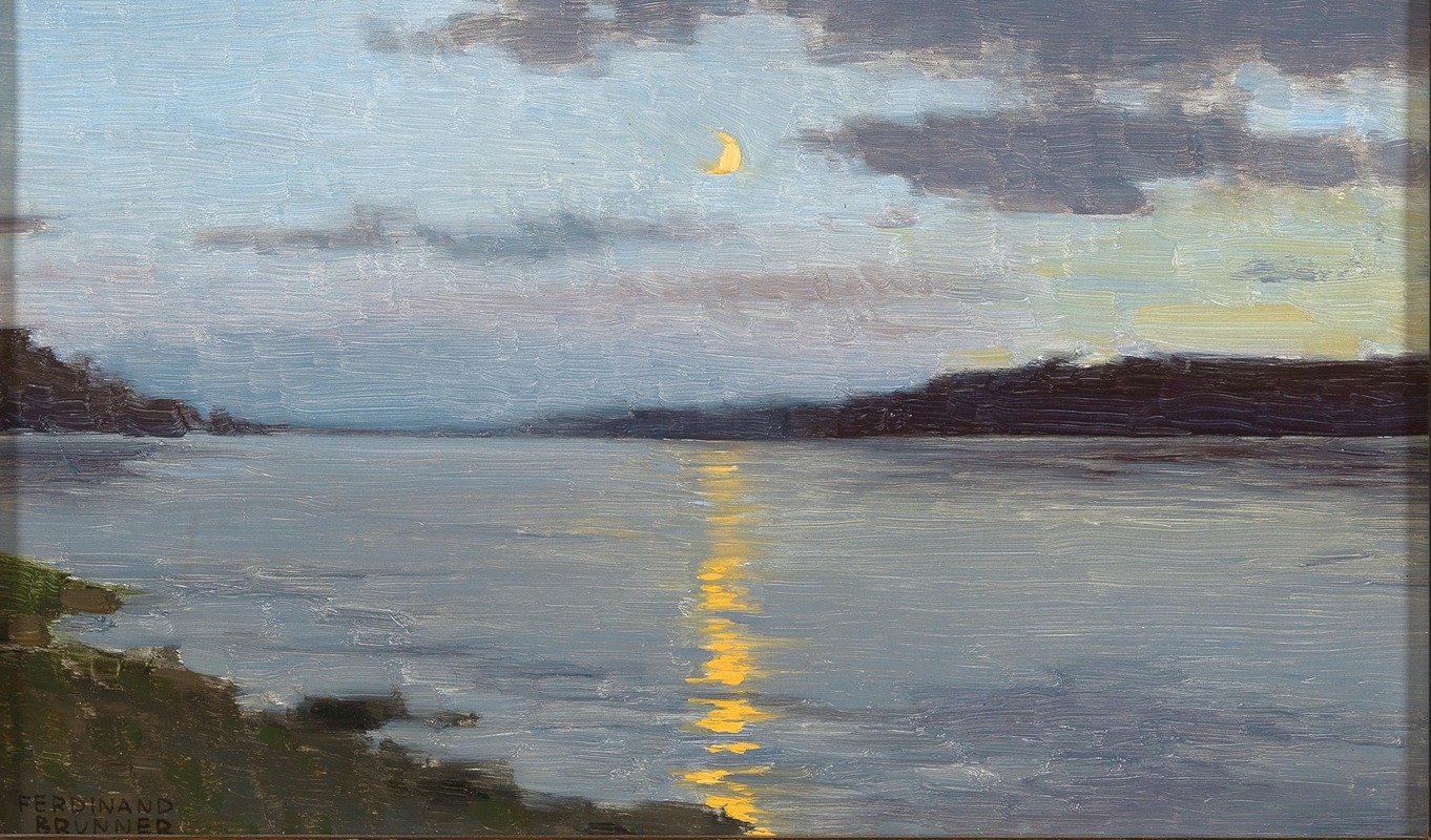 Ferdinand Brunner - A Moonlit Night on a Lake