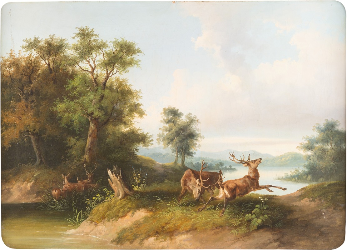 Franz Barbarini - Landscape with fighting stags