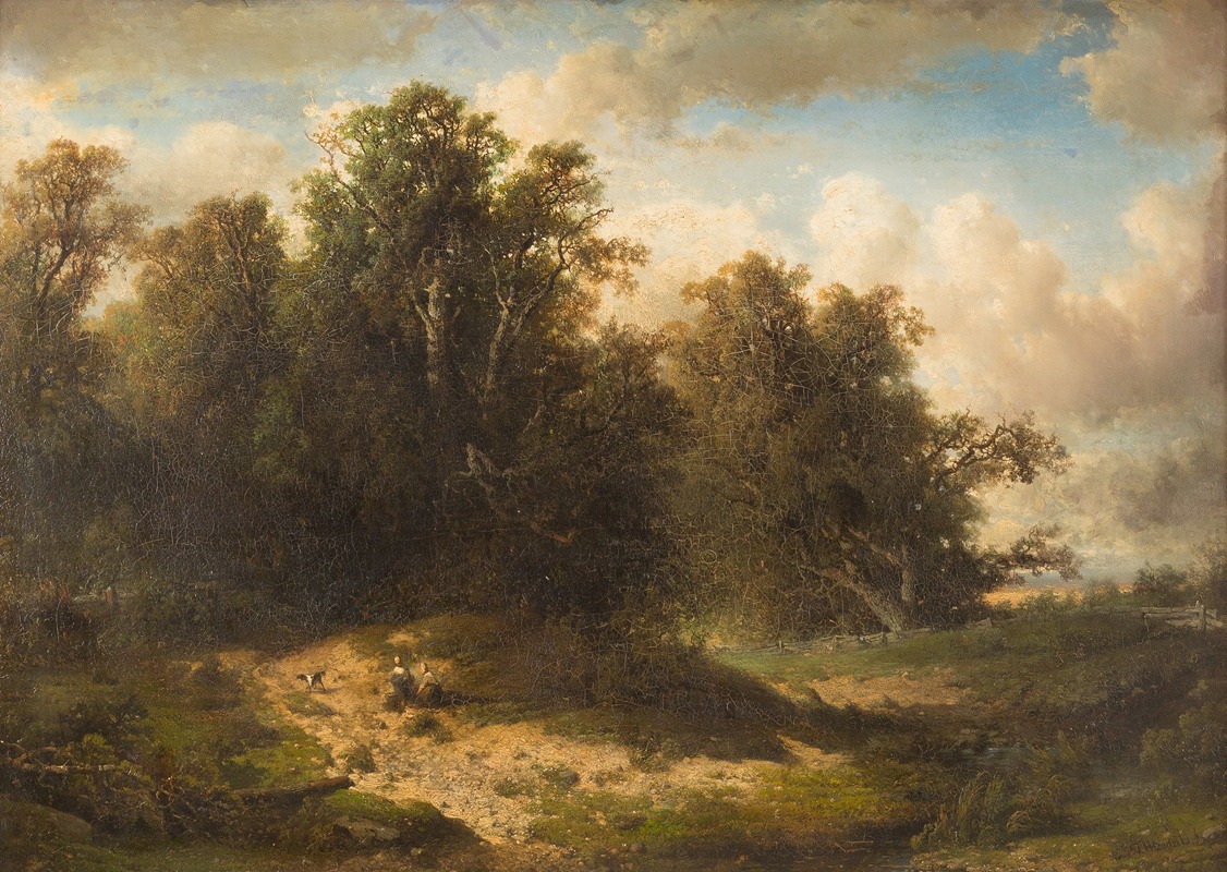 Frederik Hendrik Hendriks - Two peasants resting in vast landscape