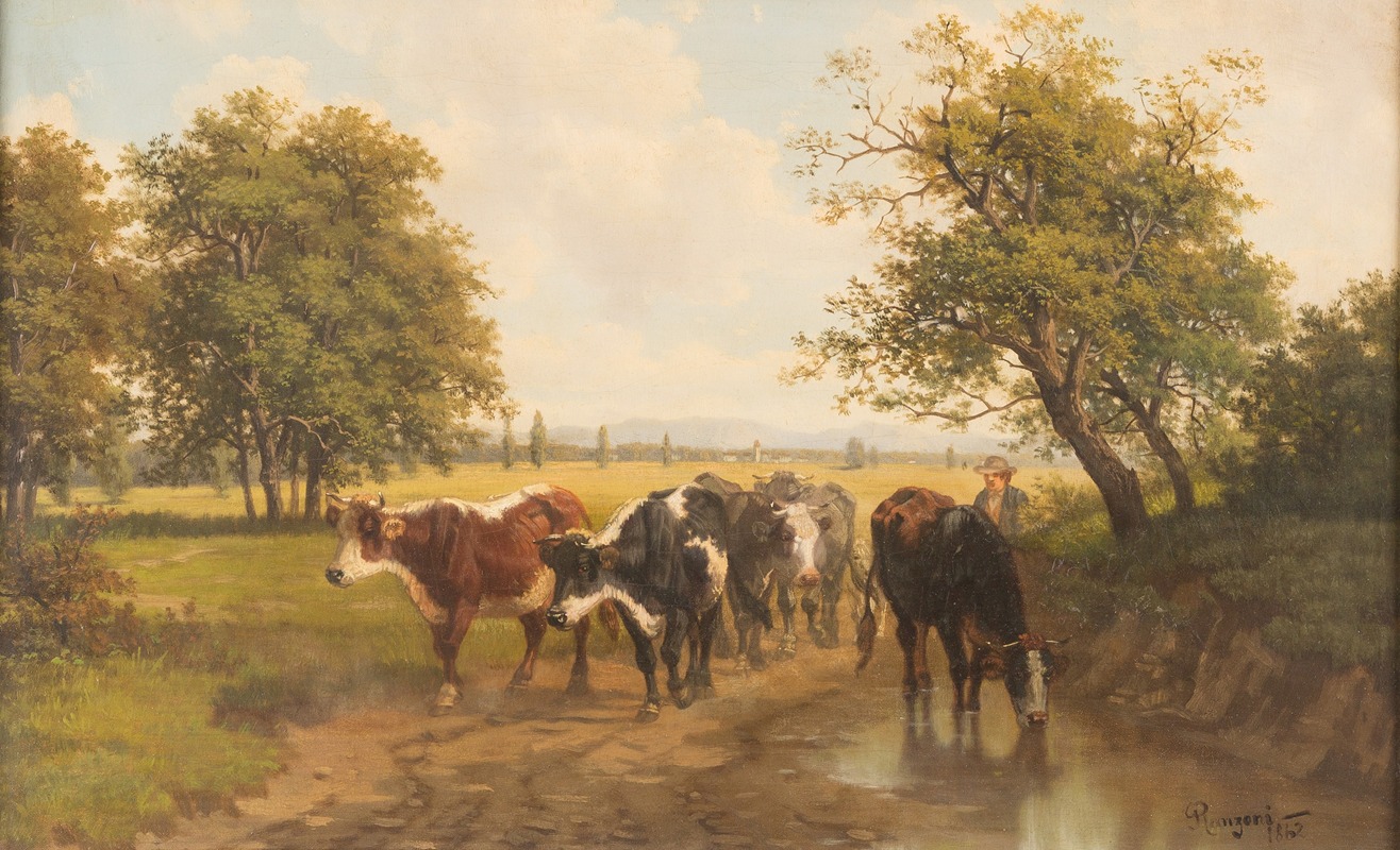 Gustav Ranzoni - Herd of cows in vast landscape