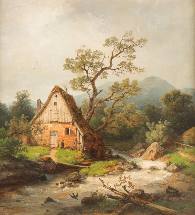 Heinrich Steinike - Romantic watermill by a stream