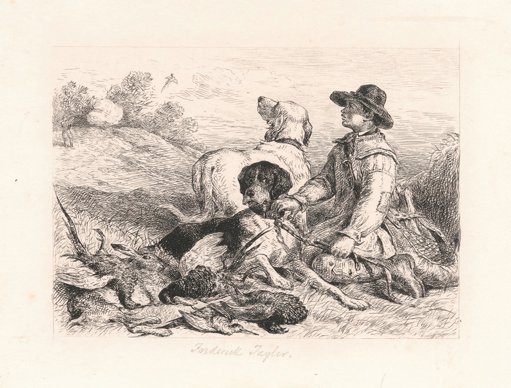 John Frederick Tayler - Boy holding 2 gun-dogs and game