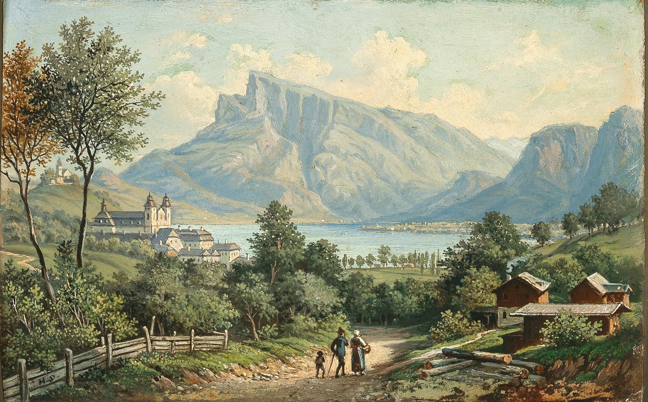Hubert Sattler - A View of Mondsee Monastery and the Drachenwand