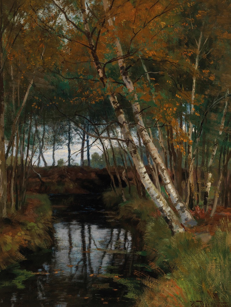 Hugo Darnaut - A Landscape with Stream and Birches