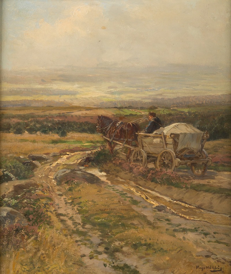 Hugo Mühlig - Horse cart on a hill