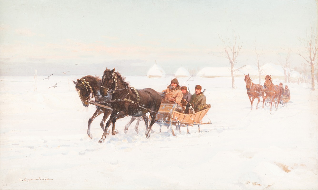 Ignacy Zygmuntowicz - Sleights in snowy landscape