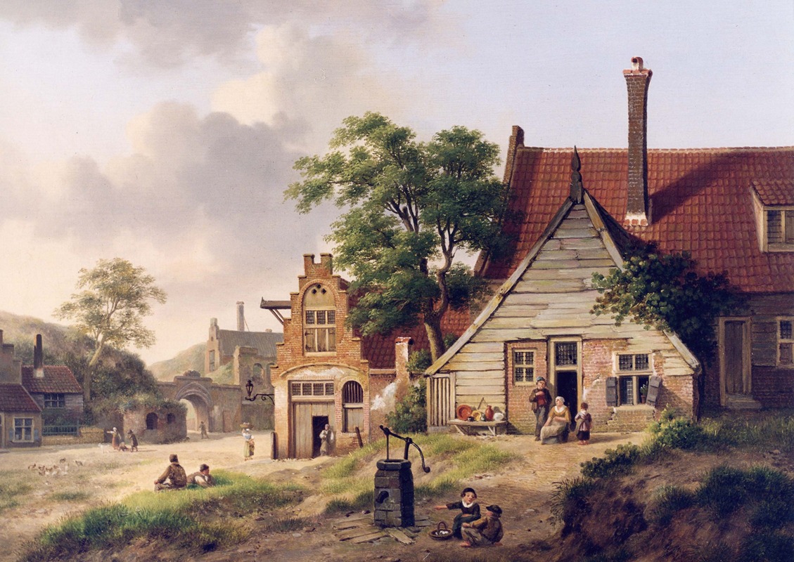 Jan Hendrik Verheijen - A Dutch Village Scene with Figures