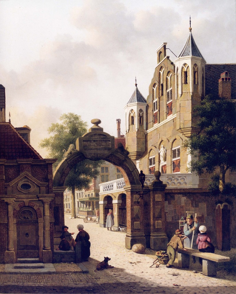 Jan Hendrik Verheijen - Dutch Street Scene with Figures in the Foreground