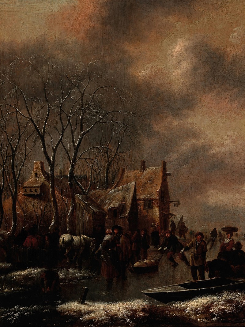 Nicolaes Molenaer - A winter landscape with figures on the ice