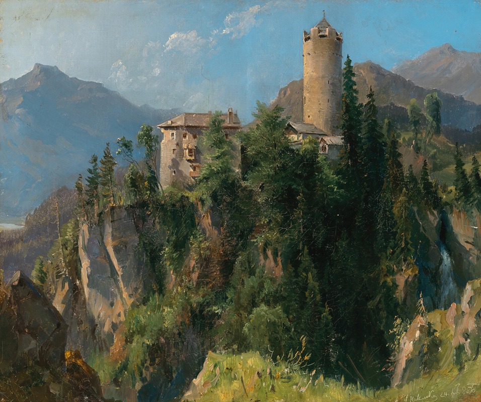 Ludwig Halauska - A View of Klamm Castle near Imst in the Inntal in Tyrol