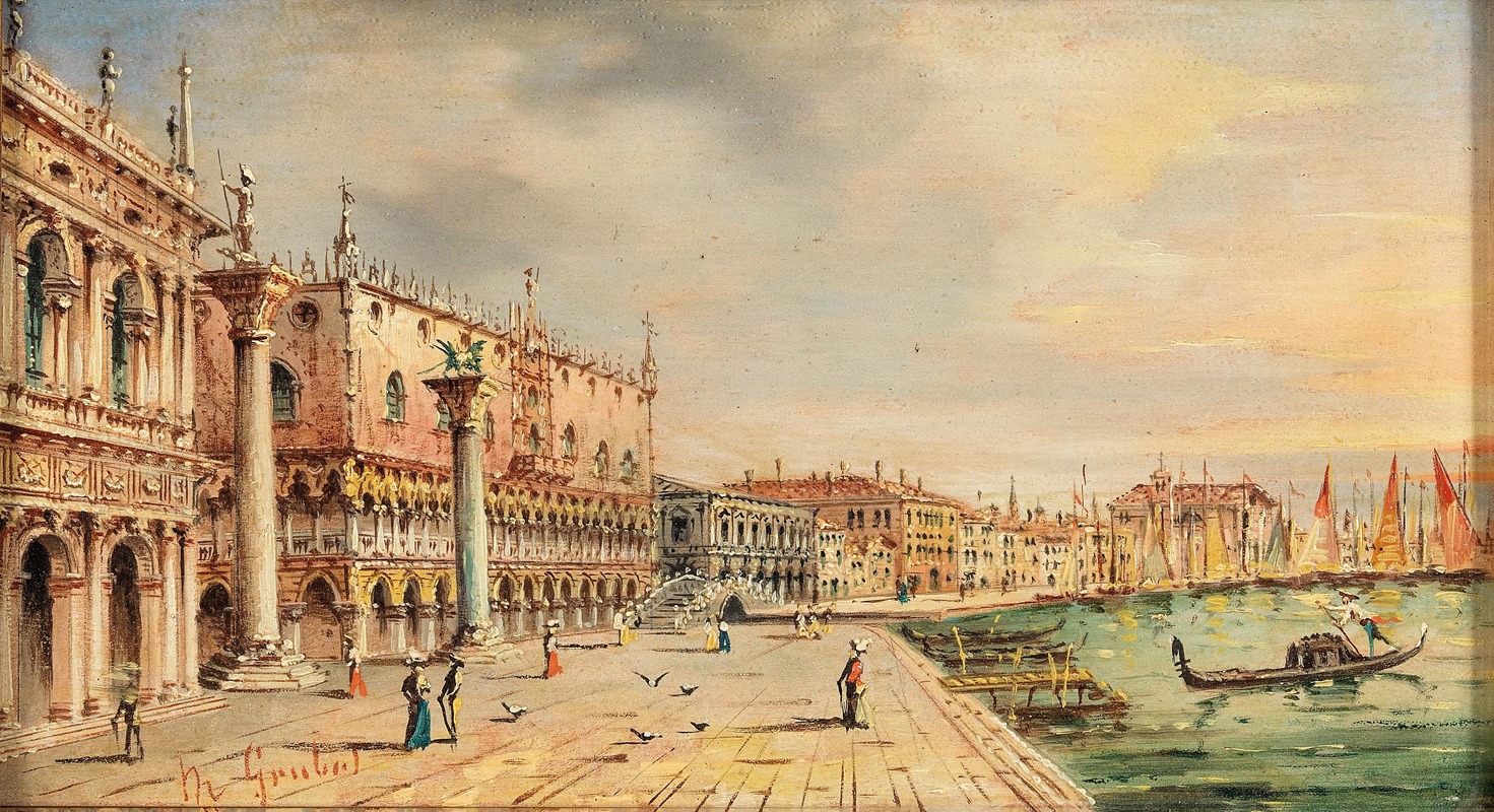 Marco Grubas - Venice, a view of Riva degli Schiavoni with Palazzo Ducale