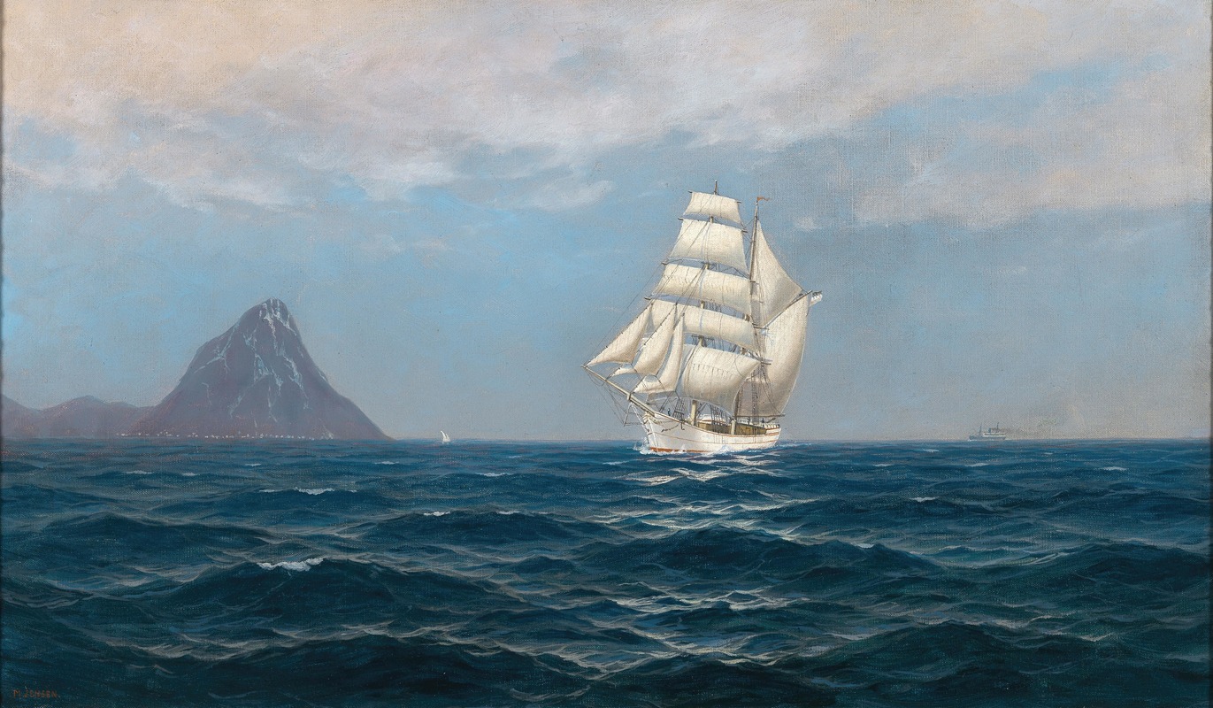 Max Jensen - A Sailing Ship and a Steamboat by the Coast