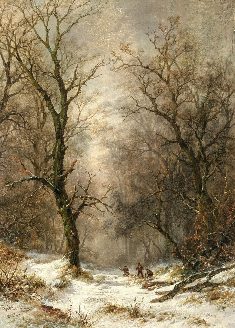 Remigius Adrianus van Haanen - Lumberjacks in a Winter Forest