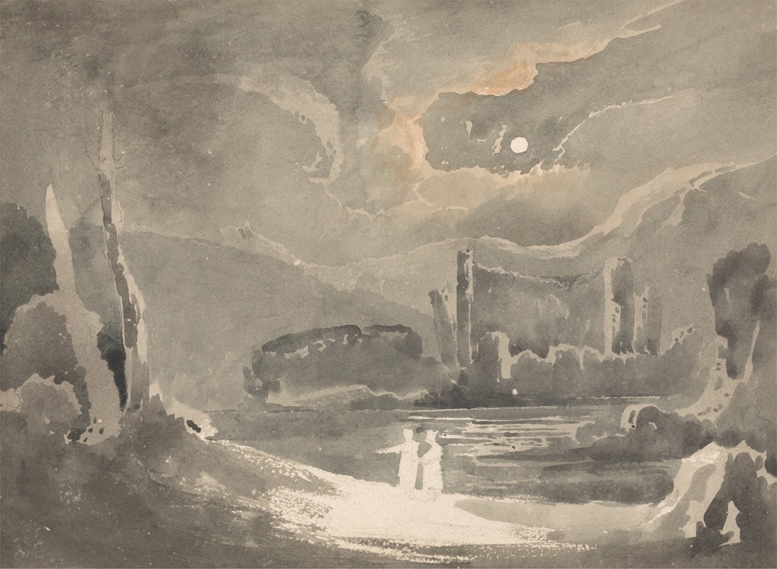 John Martin - Moonlit Landscape with a Ruined Castle