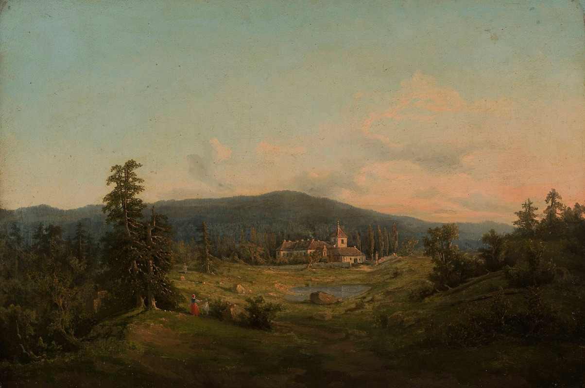 Feliks Brzozowski - Mountain landscape with church and monastery