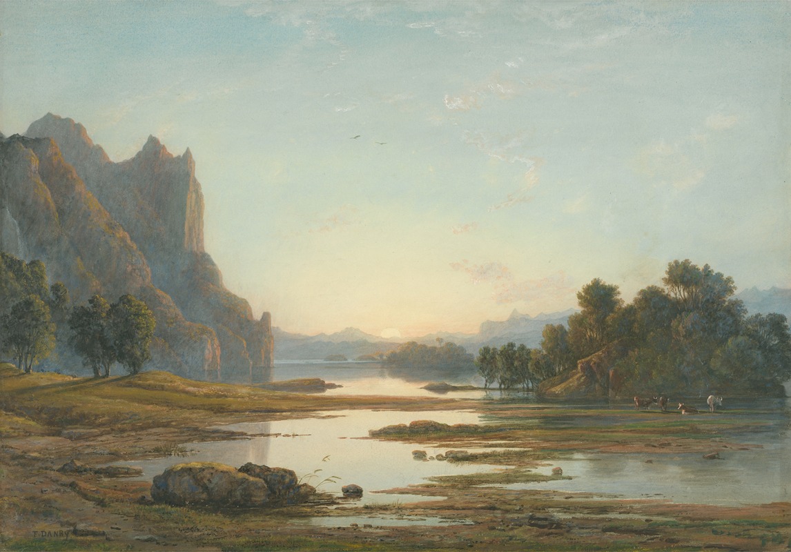 Francis Danby - Sunset over a River Landscape