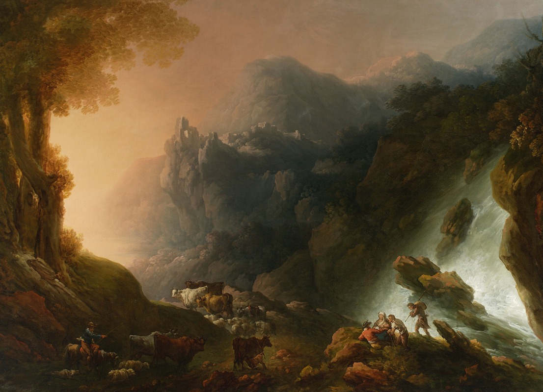 Franciszek Ksawery Lampi - Mountain landscape with a waterfall