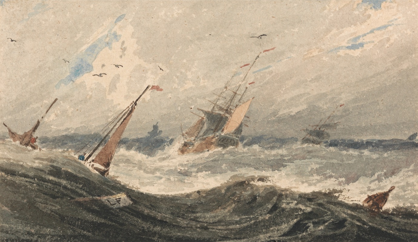 François Louis Thomas Francia - Boats on a Stormy Sea