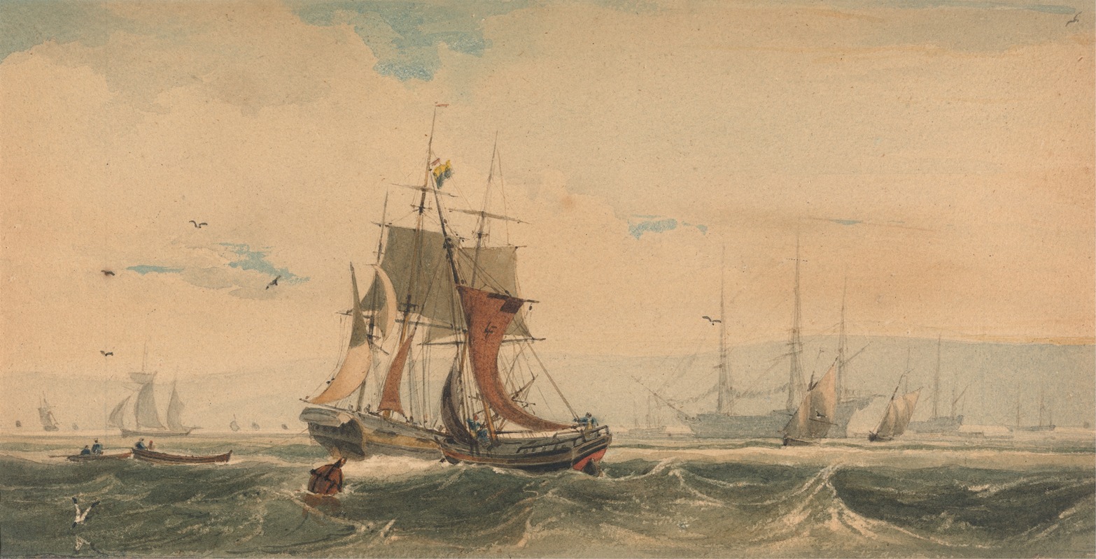 François Louis Thomas Francia - Shipping on the Medway, Kent