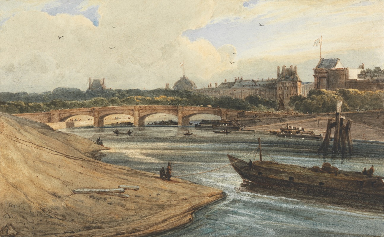 François Louis Thomas Francia - The Pont de la Concorde and Tuileries Palace from the Cours la Reine
