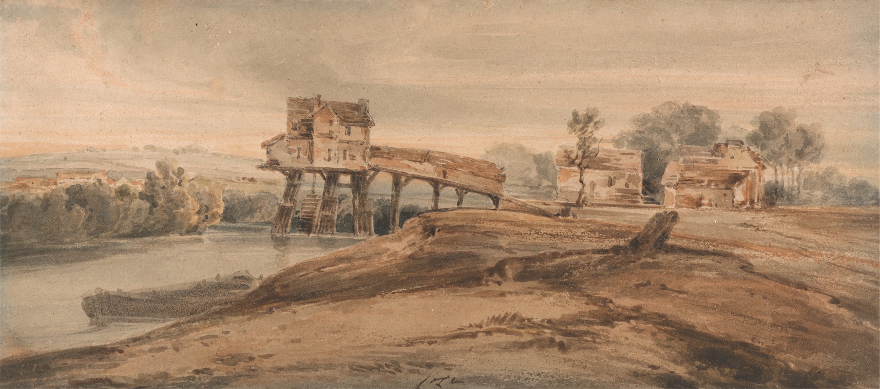 François Louis Thomas Francia - The Watermill Above the Bridge at Charenton