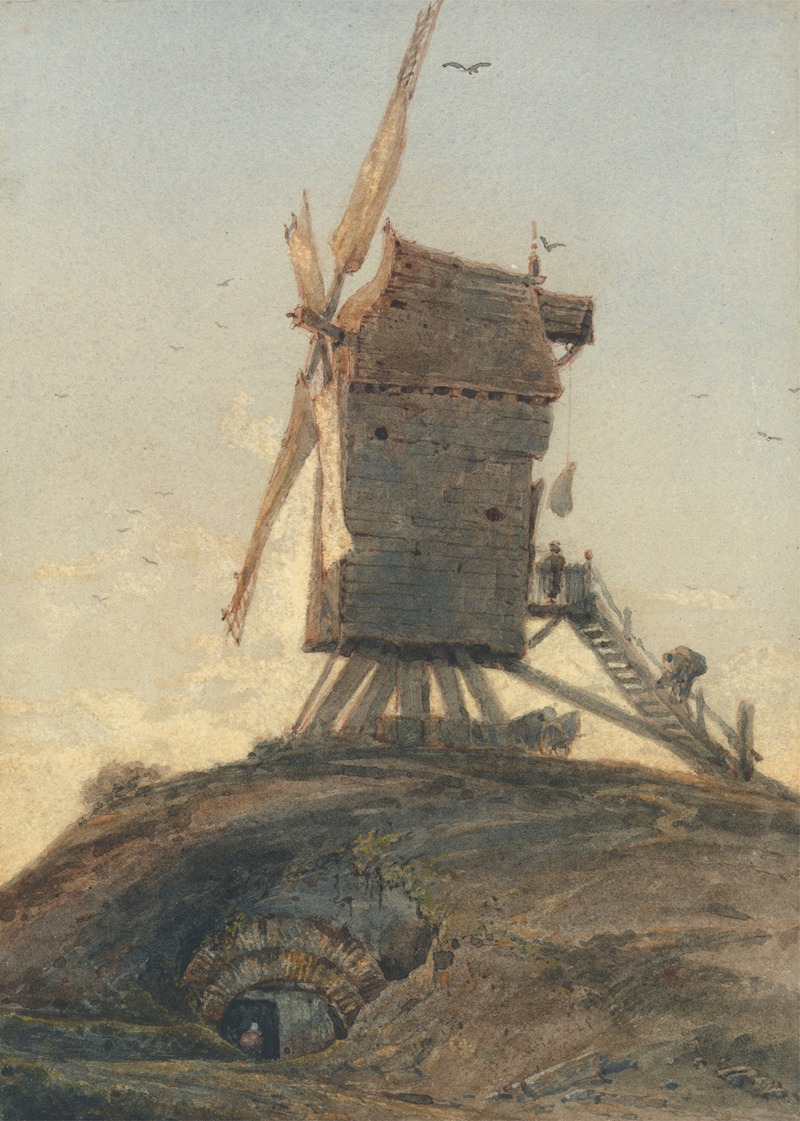 François Louis Thomas Francia - Windmill on a Knoll in a Landscape