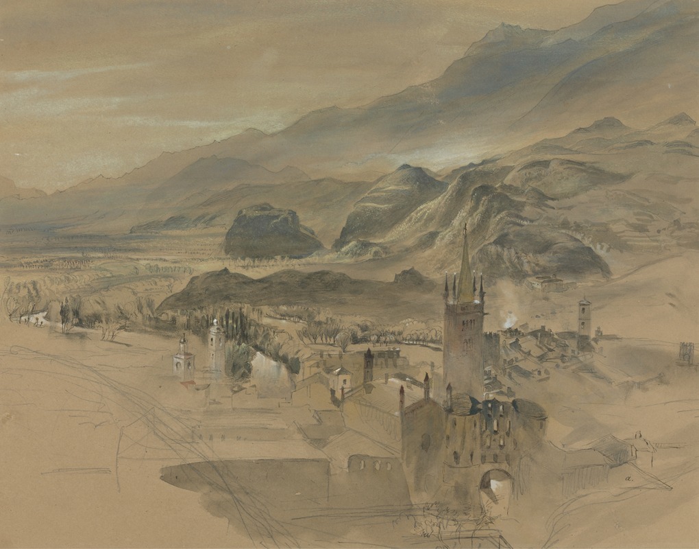 John Ruskin - A View of Susa, Italy, from the West