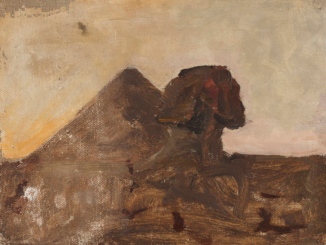 Jan Ciągliński - Evening in the desert – Sphinx and pyramid. From the journey to Egypt