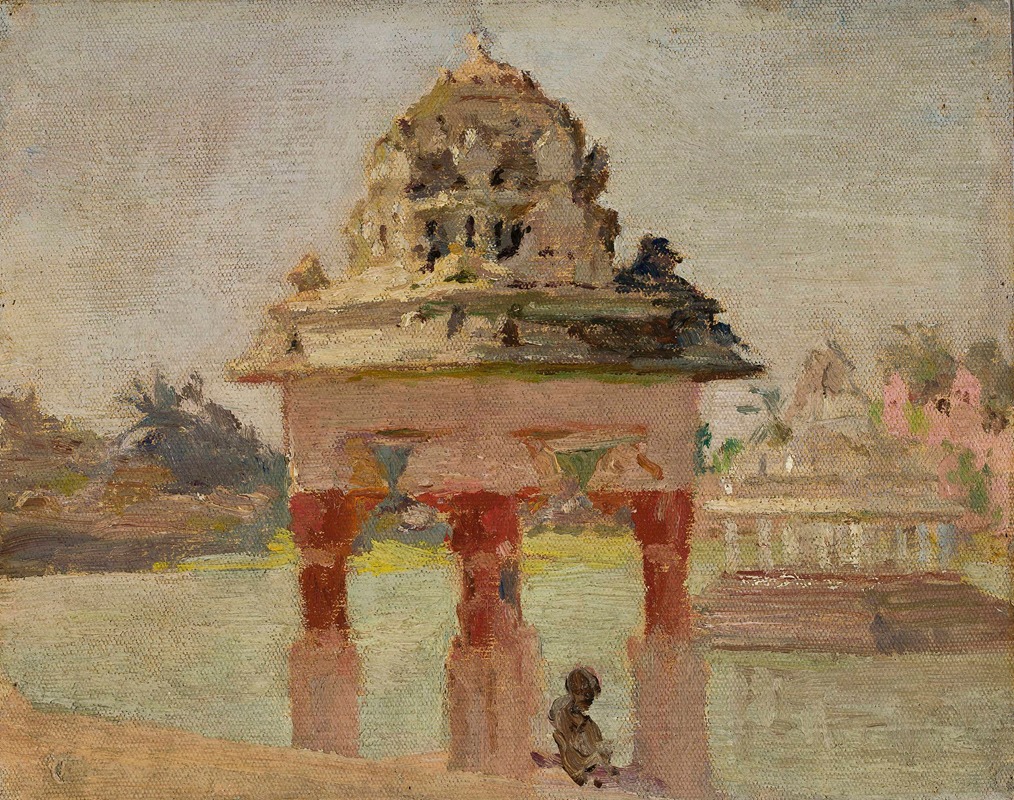 Jan Ciągliński - Madras – temple with the holy pond. From the journey to India