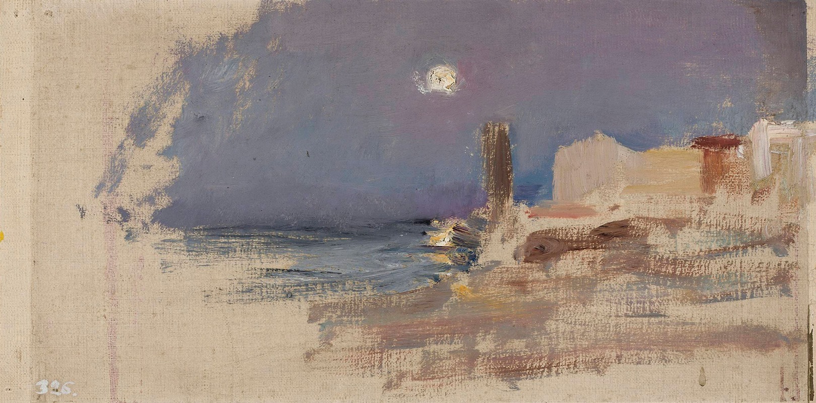 Jan Ciągliński - Moonlit landscape with water and architecture. From the journey to Constantinople