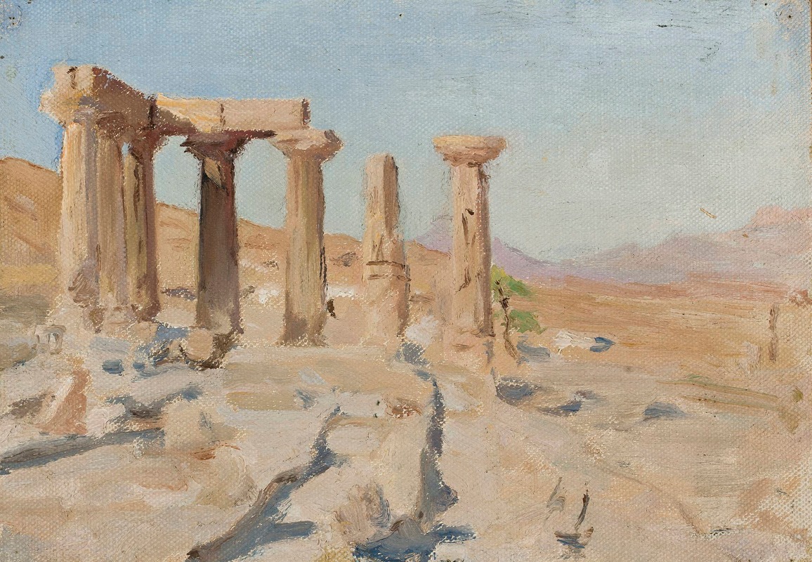 Jan Ciągliński - Temple of Apollo and Mount Parnassus in Corinth. From the journey to Greece