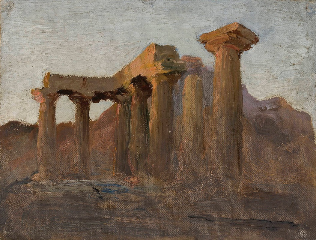 Jan Ciągliński - Temple of Apollo in Corinth at sunrise. From the journey to Greece