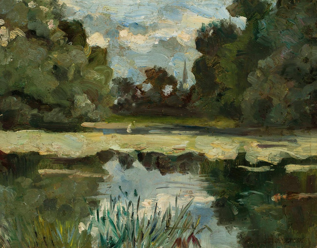 Jan Stanislawski - Park landscape with a pond