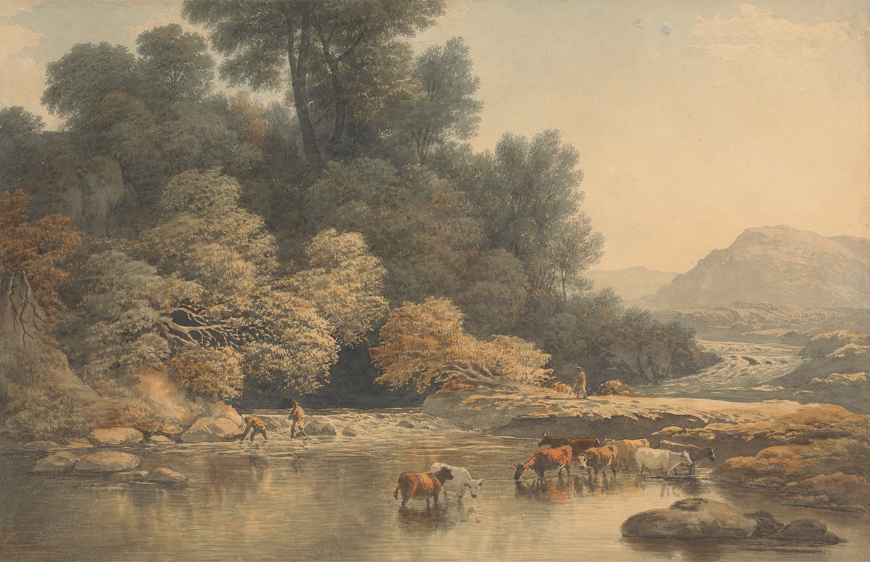 John Glover - Hilly Landscape with River and Cattle