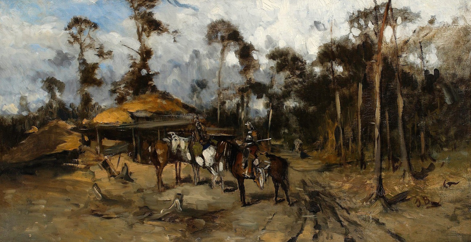 Jozef Brandt - Horsemen in the woods, sketch